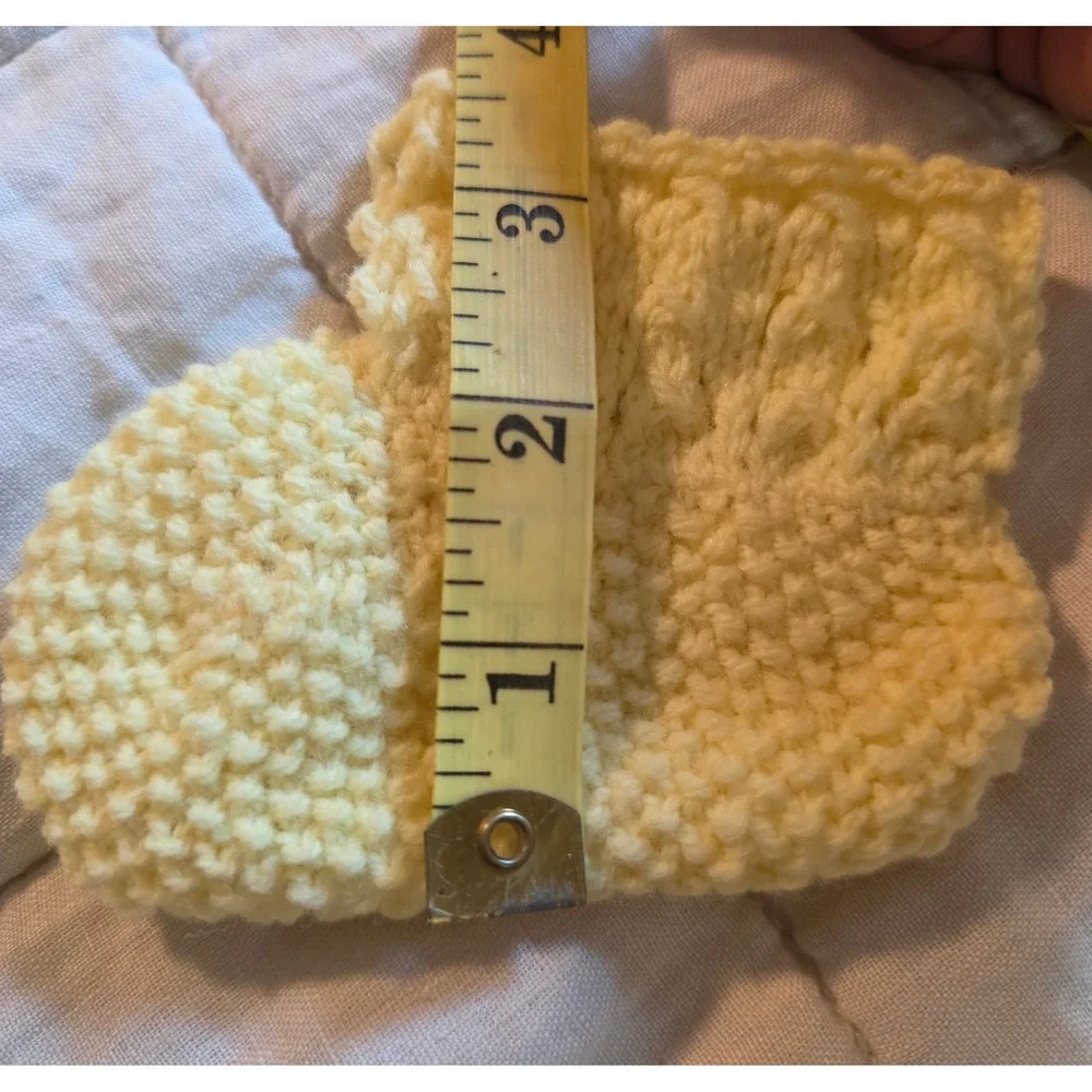 Handmade Knit Baby Booties Unisex 0-6M Yellow Ribbon Tie Vintage Style